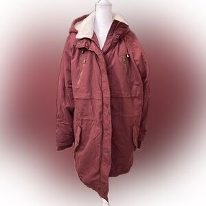Maroon Utility Jacket with Drawstring Waist and Weather-Proof Material